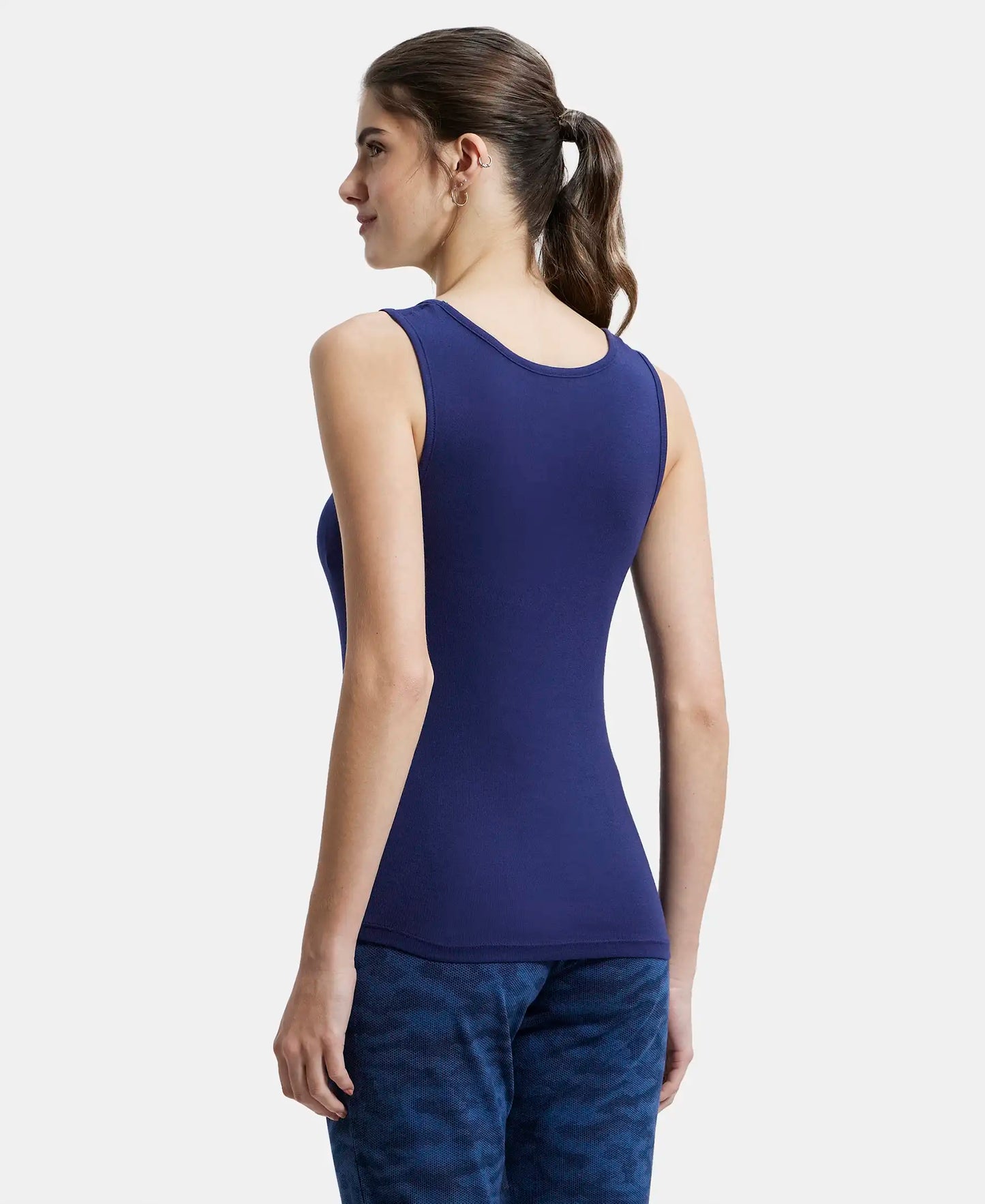 Super Combed Cotton Rib Fabric Slim Fit Solid Tank Top - Imperial Blue-3