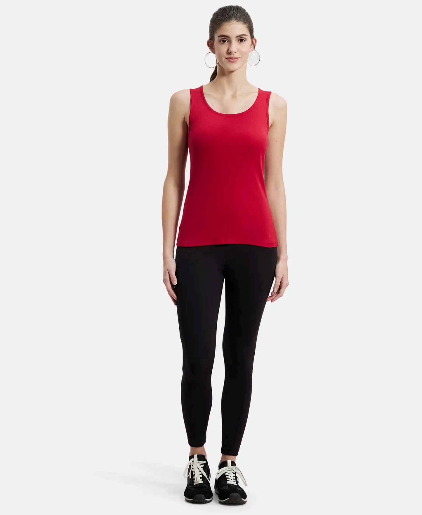 Super Combed Cotton Rib Fabric Slim Fit Solid Tank Top - Jester Red-4