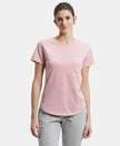 Super Combed Cotton Stripe Fabric Relaxed Fit Round Neck Half Sleeve T-Shirt with Curved Hem Styling - Brandied Apricot-1