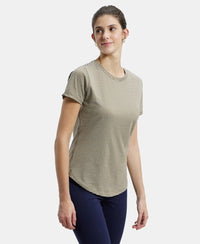 Super Combed Cotton Stripe Fabric Relaxed Fit Round Neck Half Sleeve T-Shirt with Curved Hem Styling - Burnt Olive-2