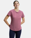 Super Combed Cotton Stripe Fabric Relaxed Fit Round Neck Half Sleeve T-Shirt with Curved Hem Styling - Red Plum-1