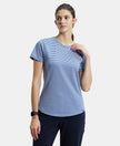 Super Combed Cotton Stripe Fabric Relaxed Fit Round Neck Half Sleeve T-Shirt with Curved Hem Styling - Topaz Blue-1