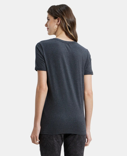 Super Combed Cotton Rich Elastane Relaxed Fit Graphic Printed Round Neck Half Sleeve T-Shirt - Black Melange-3