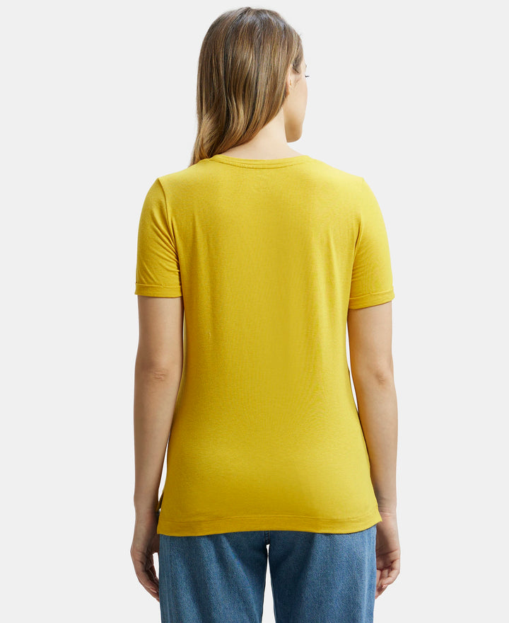 Super Combed Cotton Rich Elastane Relaxed Fit Graphic Printed Round Neck Half Sleeve T-Shirt - Golden Rod Melange-3