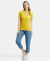 Super Combed Cotton Rich Elastane Relaxed Fit Graphic Printed Round Neck Half Sleeve T-Shirt - Golden Rod Melange-6