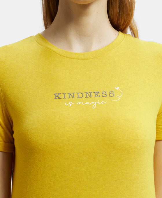 Super Combed Cotton Rich Elastane Relaxed Fit Graphic Printed Round Neck Half Sleeve T-Shirt - Golden Rod Melange-7