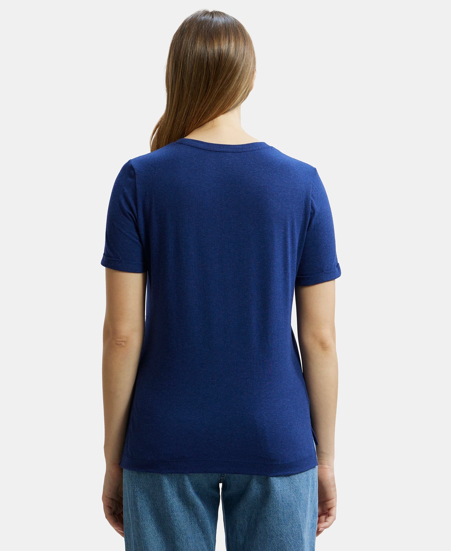 Super Combed Cotton Rich Elastane Relaxed Fit Graphic Printed Round Neck Half Sleeve T-Shirt - Imperial Blue Melange-3
