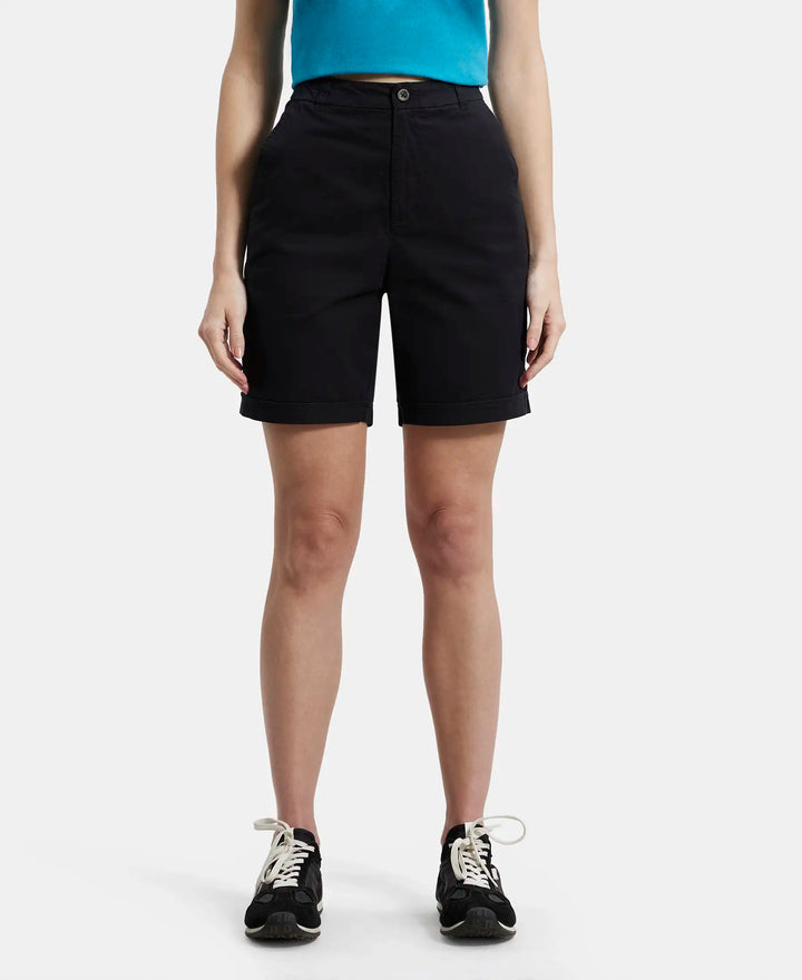 Super Combed Cotton Woven Twill Fabric Relaxed Fit Shorts with Convenient Side Pockets - Black-1