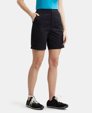 Super Combed Cotton Woven Twill Fabric Relaxed Fit Shorts with Convenient Side Pockets - Black-2