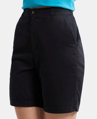 Super Combed Cotton Woven Twill Fabric Relaxed Fit Shorts with Convenient Side Pockets - Black-6