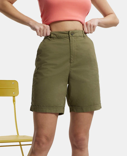 Super Combed Cotton Woven Twill Fabric Relaxed Fit Shorts with Convenient Side Pockets - Burnt Olive-5