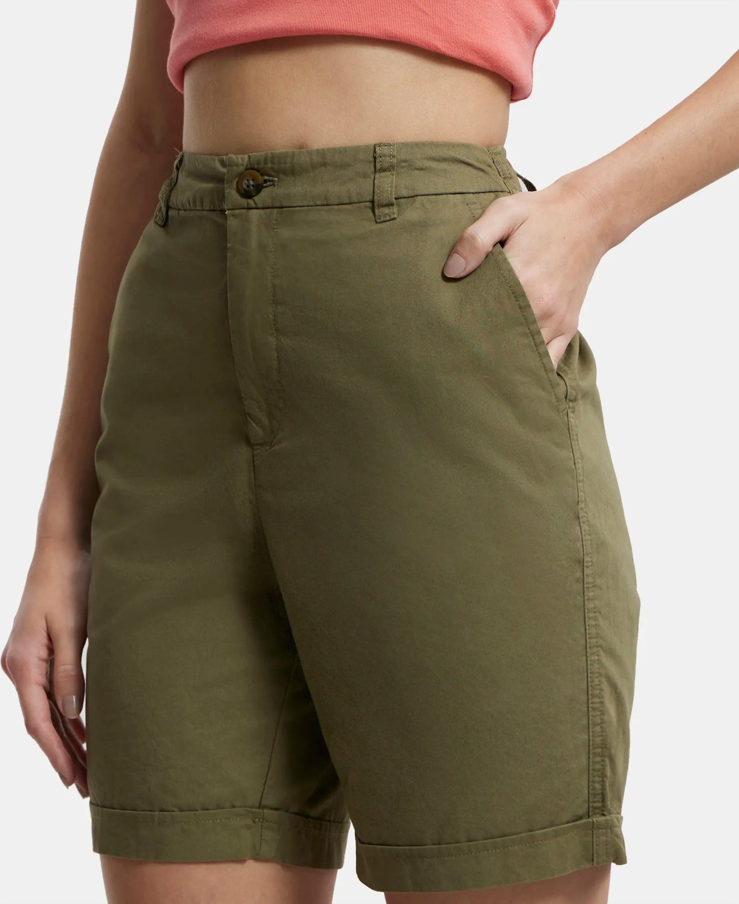 Super Combed Cotton Woven Twill Fabric Relaxed Fit Shorts with Convenient Side Pockets - Burnt Olive-7