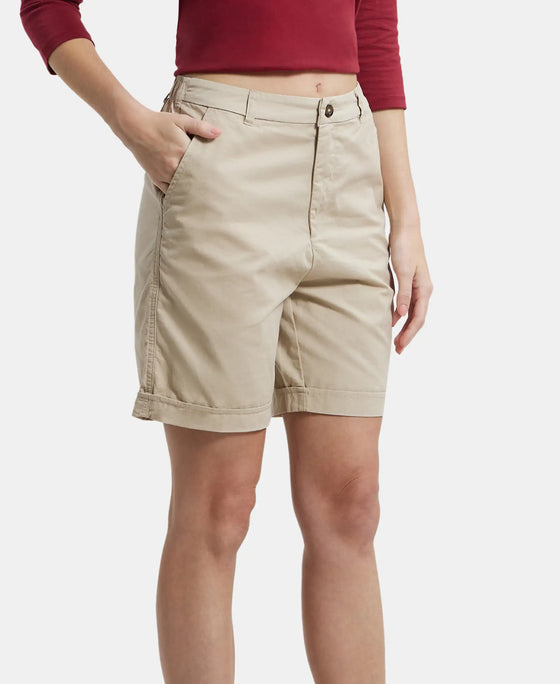 Super Combed Cotton Woven Twill Fabric Relaxed Fit Shorts with Convenient Side Pockets - Oxford Tan-2