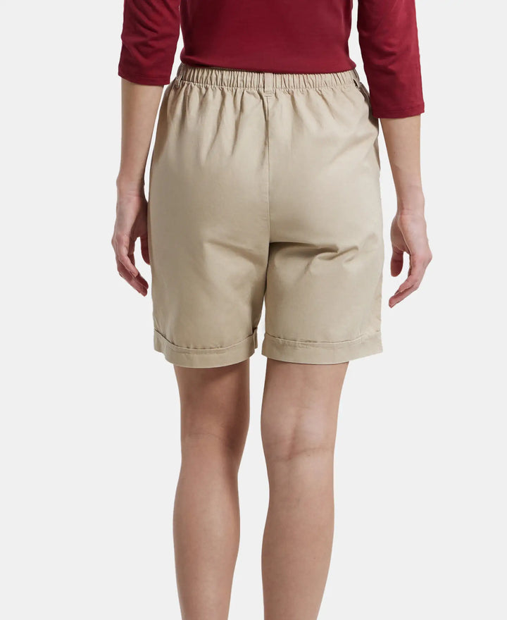 Super Combed Cotton Woven Twill Fabric Relaxed Fit Shorts with Convenient Side Pockets - Oxford Tan-3