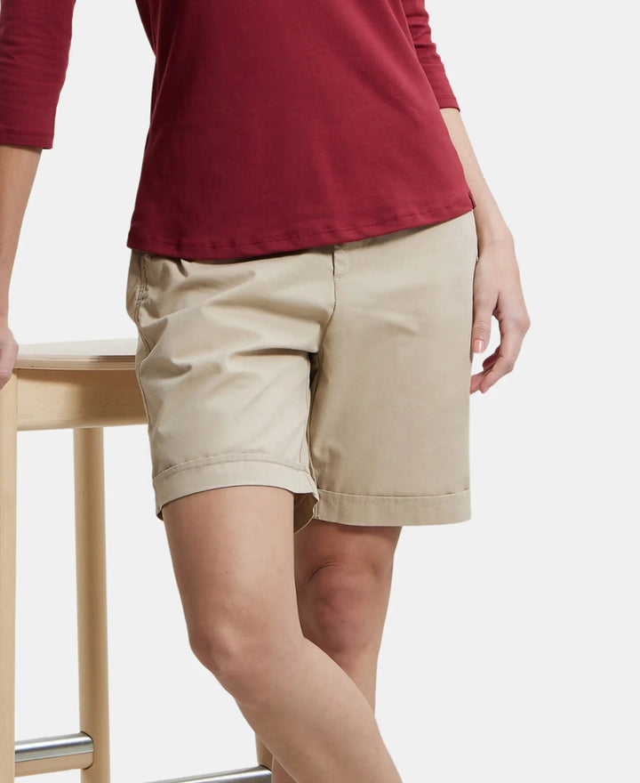 Super Combed Cotton Woven Twill Fabric Relaxed Fit Shorts with Convenient Side Pockets - Oxford Tan-5
