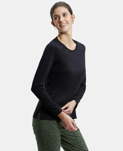 Super Combed Cotton Rich Relaxed Fit Solid Round Neck Full Sleeve T-Shirt - Black-2
