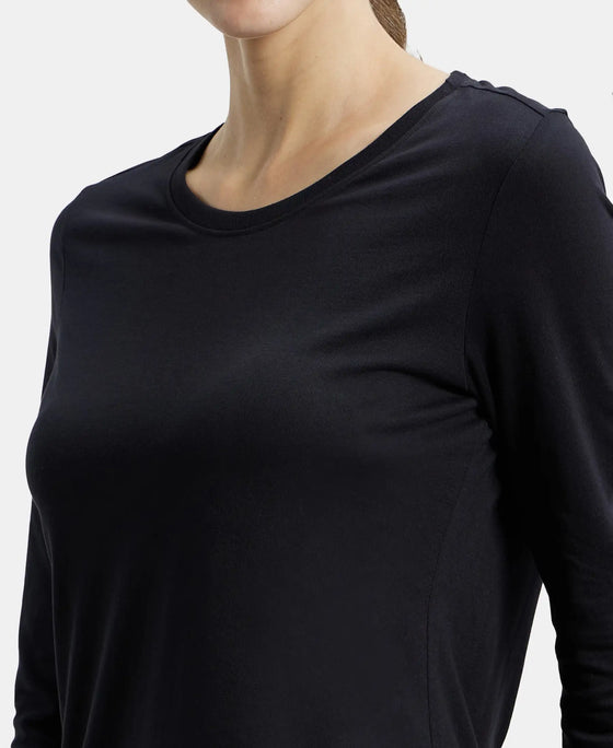 Super Combed Cotton Rich Relaxed Fit Solid Round Neck Full Sleeve T-Shirt - Black-7