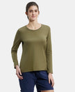 Super Combed Cotton Rich Relaxed Fit Solid Round Neck Full Sleeve T-Shirt - Burnt Olive-1