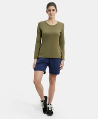 Super Combed Cotton Rich Relaxed Fit Solid Round Neck Full Sleeve T-Shirt - Burnt Olive-6