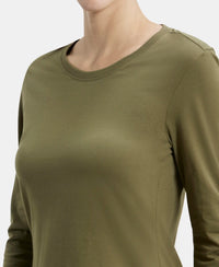 Super Combed Cotton Rich Relaxed Fit Solid Round Neck Full Sleeve T-Shirt - Burnt Olive-7