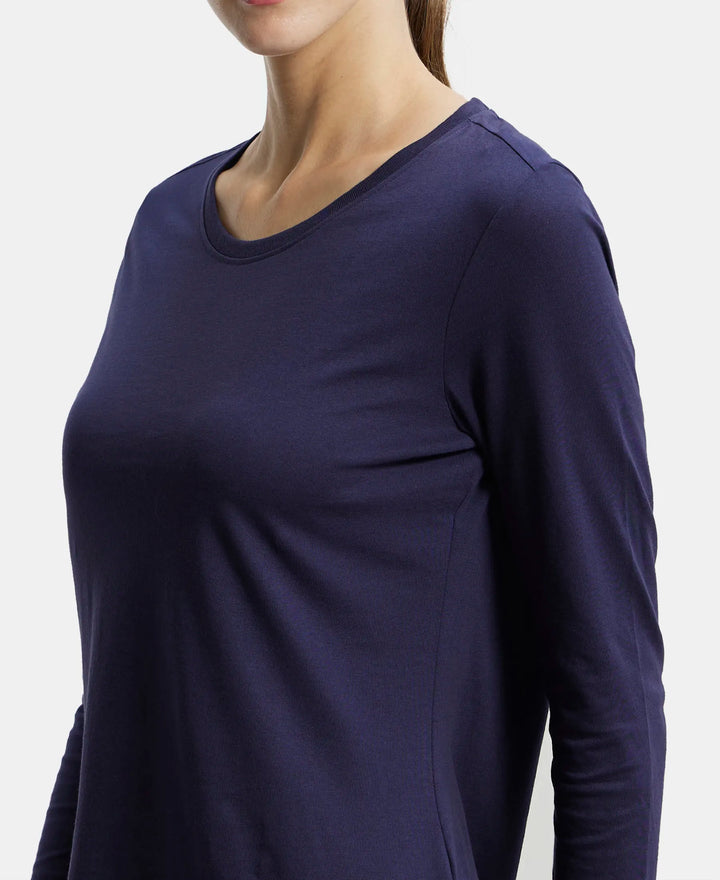 Super Combed Cotton Rich Relaxed Fit Solid Round Neck Full Sleeve T-Shirt - Classic Navy-7