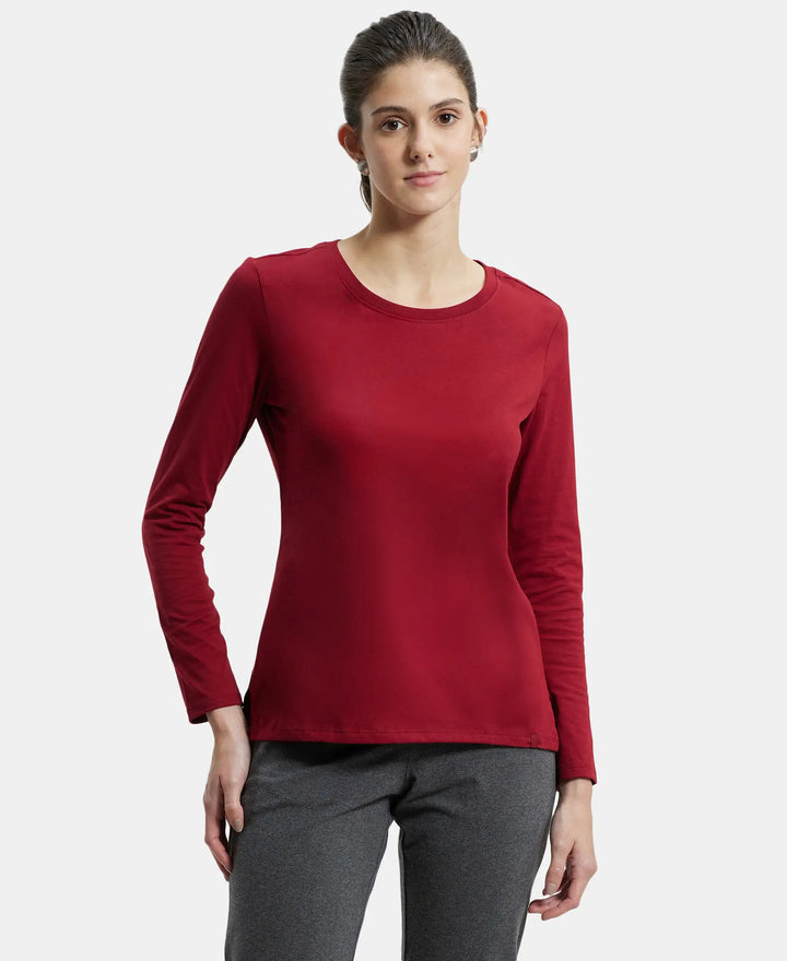 Super Combed Cotton Rich Relaxed Fit Solid Round Neck Full Sleeve T-Shirt - Rhubarb-1