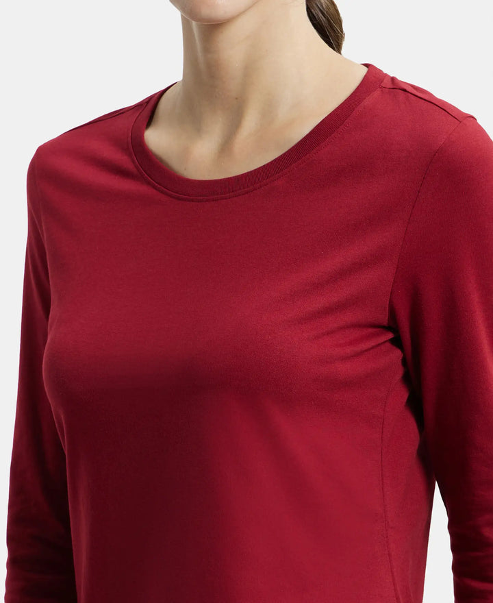 Super Combed Cotton Rich Relaxed Fit Solid Round Neck Full Sleeve T-Shirt - Rhubarb-7
