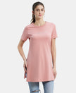 Super Combed Cotton Printed Fabric Relaxed Fit Long length T-Shirt With Side Slit - Brandied Apricot-1