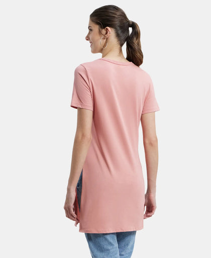 Super Combed Cotton Printed Fabric Relaxed Fit Long length T-Shirt With Side Slit - Brandied Apricot-3