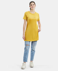 Super Combed Cotton Printed Fabric Relaxed Fit Long length T-Shirt With Side Slit - Golden Spice-4