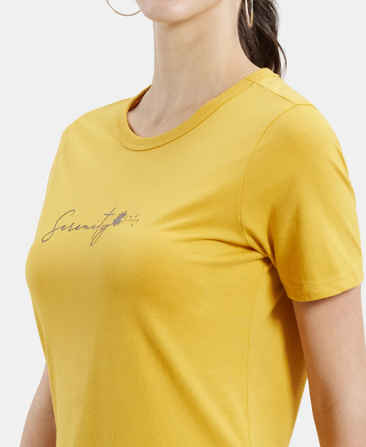 Super Combed Cotton Printed Fabric Relaxed Fit Long length T-Shirt With Side Slit - Golden Spice-6