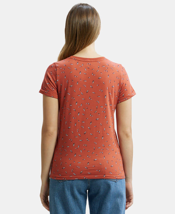 Super Combed Cotton Printed Fabric Relaxed Fit Half Sleeve T-Shirt  - Cinnabar-3