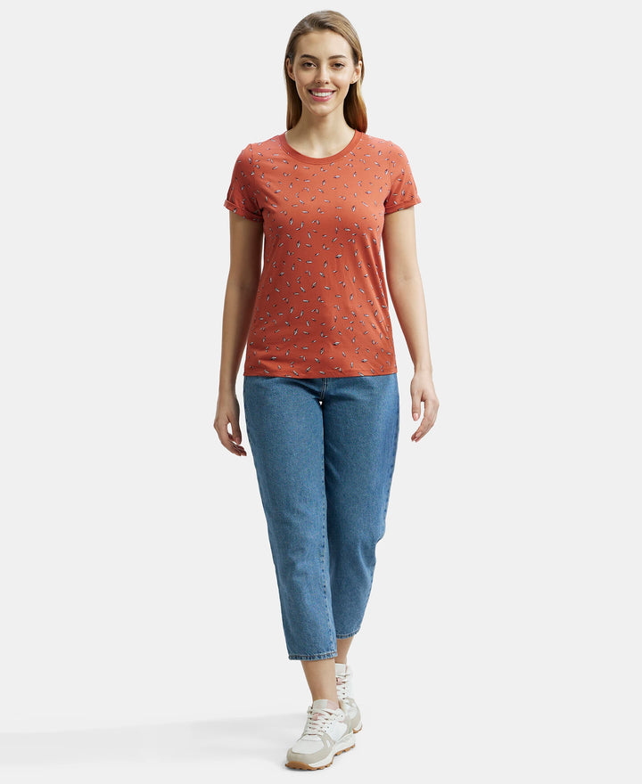 Super Combed Cotton Printed Fabric Relaxed Fit Half Sleeve T-Shirt  - Cinnabar-4