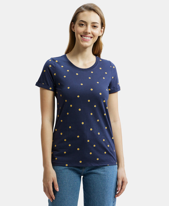 Super Combed Cotton Printed Fabric Relaxed Fit Half Sleeve T-Shirt  - Navy Blazer-1
