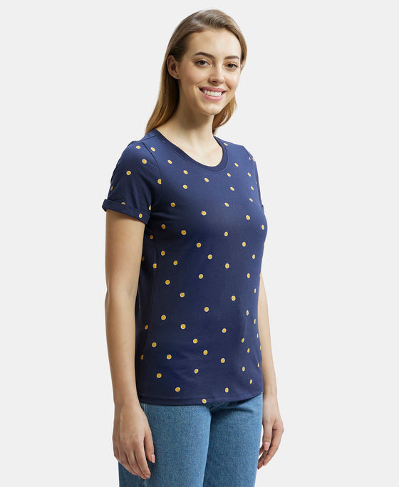 Super Combed Cotton Printed Fabric Relaxed Fit Half Sleeve T-Shirt  - Navy Blazer-2