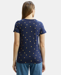 Super Combed Cotton Printed Fabric Relaxed Fit Half Sleeve T-Shirt  - Navy Blazer-3