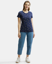 Super Combed Cotton Printed Fabric Relaxed Fit Half Sleeve T-Shirt  - Navy Blazer-4