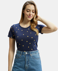 Super Combed Cotton Printed Fabric Relaxed Fit Half Sleeve T-Shirt  - Navy Blazer-5