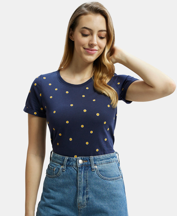 Super Combed Cotton Printed Fabric Relaxed Fit Half Sleeve T-Shirt  - Navy Blazer-5