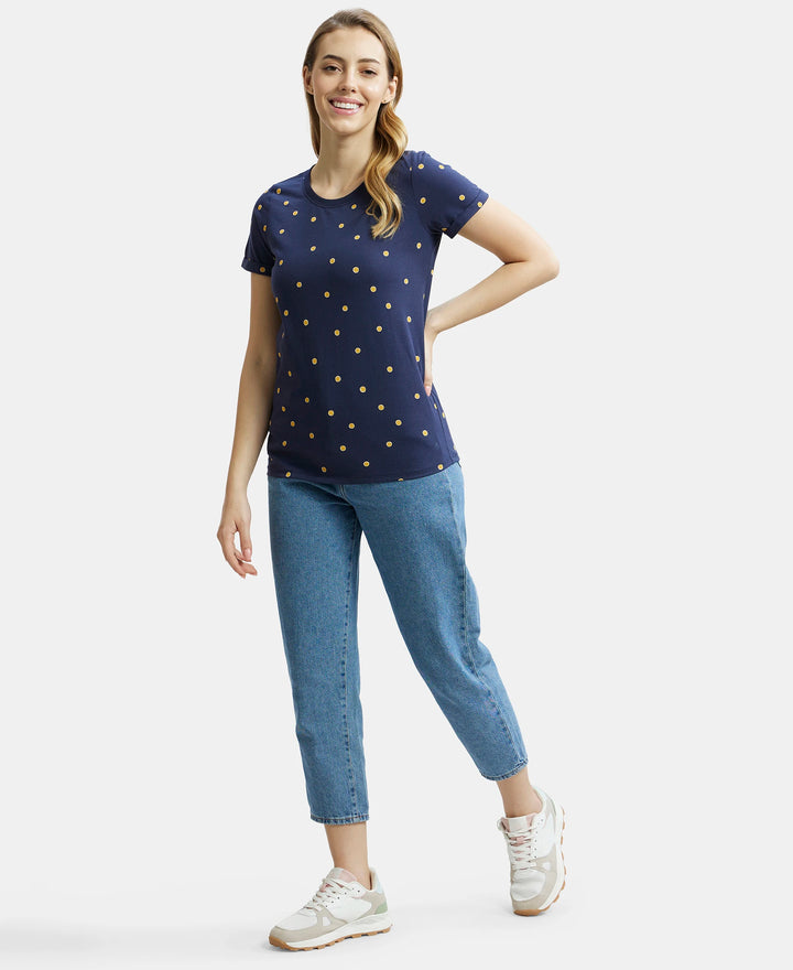 Super Combed Cotton Printed Fabric Relaxed Fit Half Sleeve T-Shirt  - Navy Blazer-6