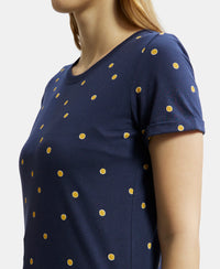 Super Combed Cotton Printed Fabric Relaxed Fit Half Sleeve T-Shirt  - Navy Blazer-7