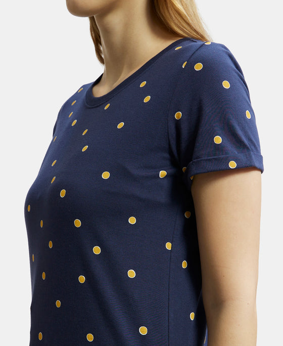 Super Combed Cotton Printed Fabric Relaxed Fit Half Sleeve T-Shirt  - Navy Blazer-7