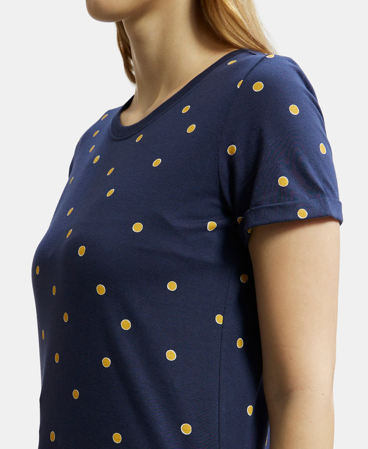 Super Combed Cotton Printed Fabric Relaxed Fit Half Sleeve T-Shirt  - Navy Blazer-7