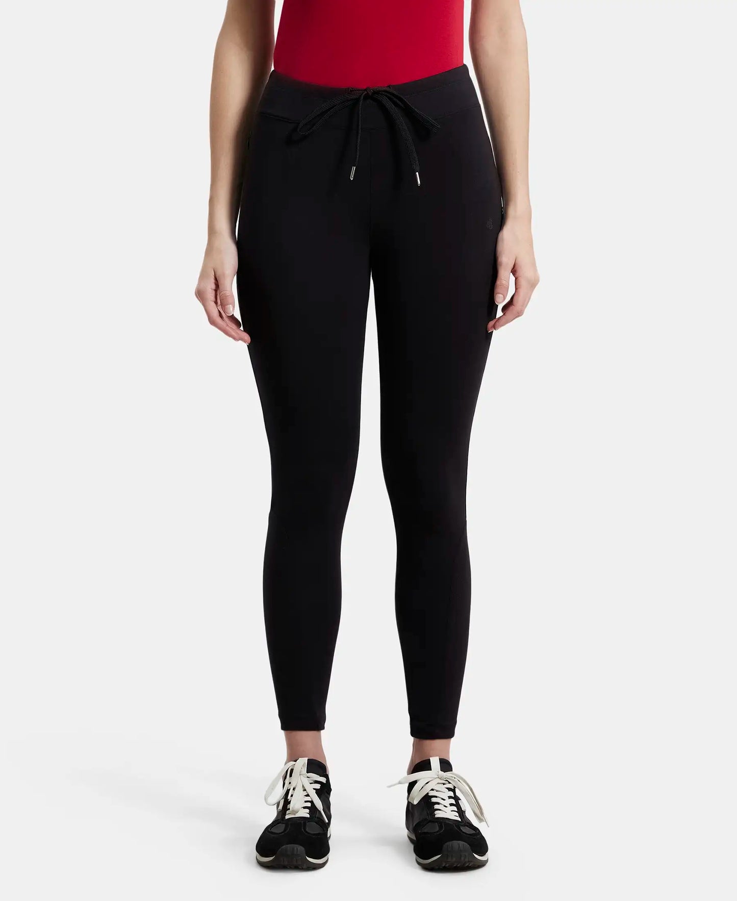 Super Combed Cotton Elastane Yoga Pants with Side Zipper Pocket - Black-1