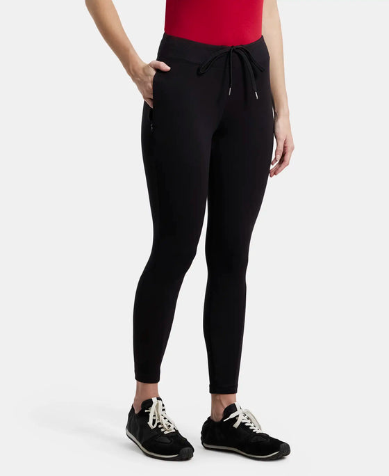 Super Combed Cotton Elastane Yoga Pants with Side Zipper Pocket - Black-2