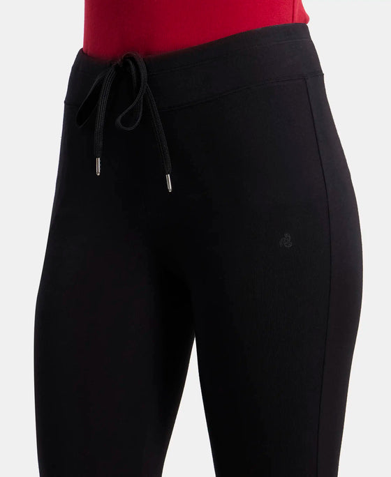 Super Combed Cotton Elastane Yoga Pants with Side Zipper Pocket - Black-6