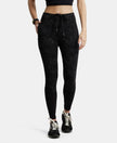 Super Combed Cotton Elastane Yoga Pants with Side Zipper Pocket - Black Printed-1