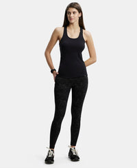 Super Combed Cotton Elastane Yoga Pants with Side Zipper Pocket - Black Printed-4