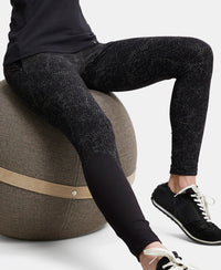 Super Combed Cotton Elastane Yoga Pants with Side Zipper Pocket - Black Printed-5