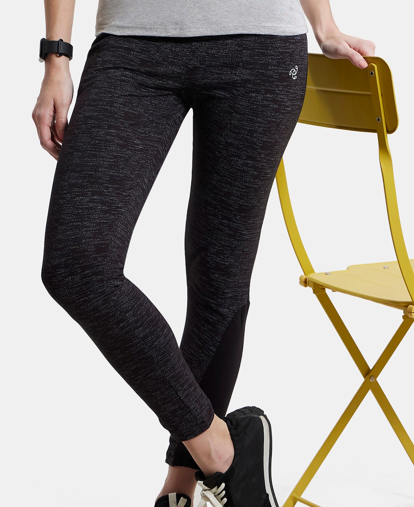 Super Combed Cotton Elastane Yoga Pants with Side Zipper Pocket - Black Marl-5